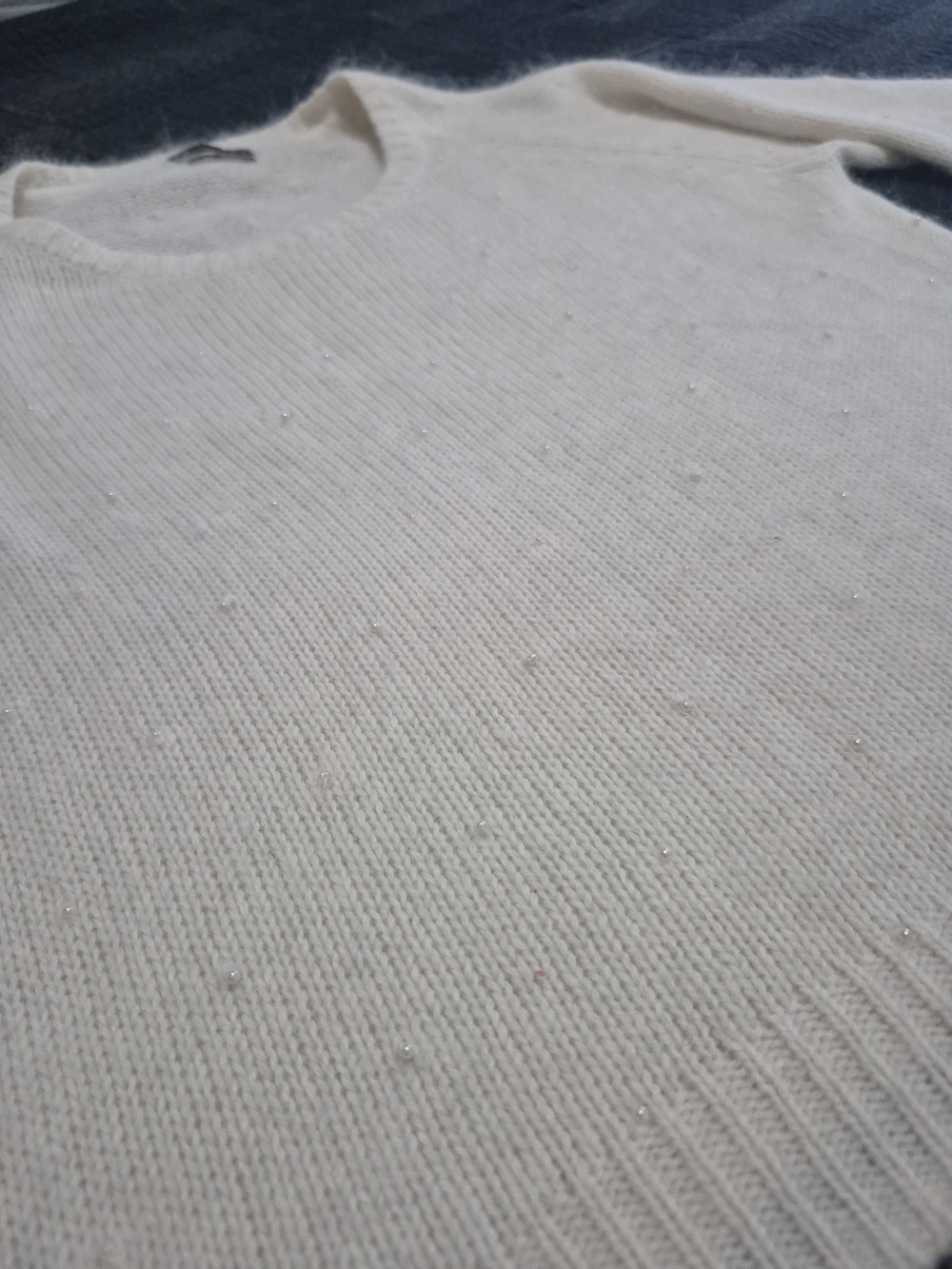 Massimo Dutti Cream Crewneck Sweater with Bead Accents